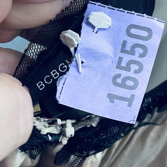 BCBGMAXAZRIA Dress Womens Size 2 Champagne Black Silk Beaded Gown y2k fairycore - Picture 7 of 7